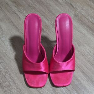 SHEIN Hot Pink Satin Slide Mules